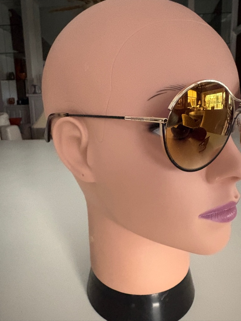 Balmain Round Sunglasses with Gold Accents and Brown Gradient Lenses